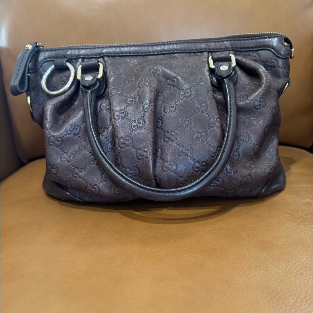 Gucci Dark Brown GG Embossed Leather Shoulder Bag - Picture 2 of 12